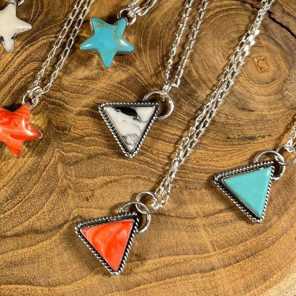 Sterling Silver Turquoise Triangle Necklace - Picture 2 of 3